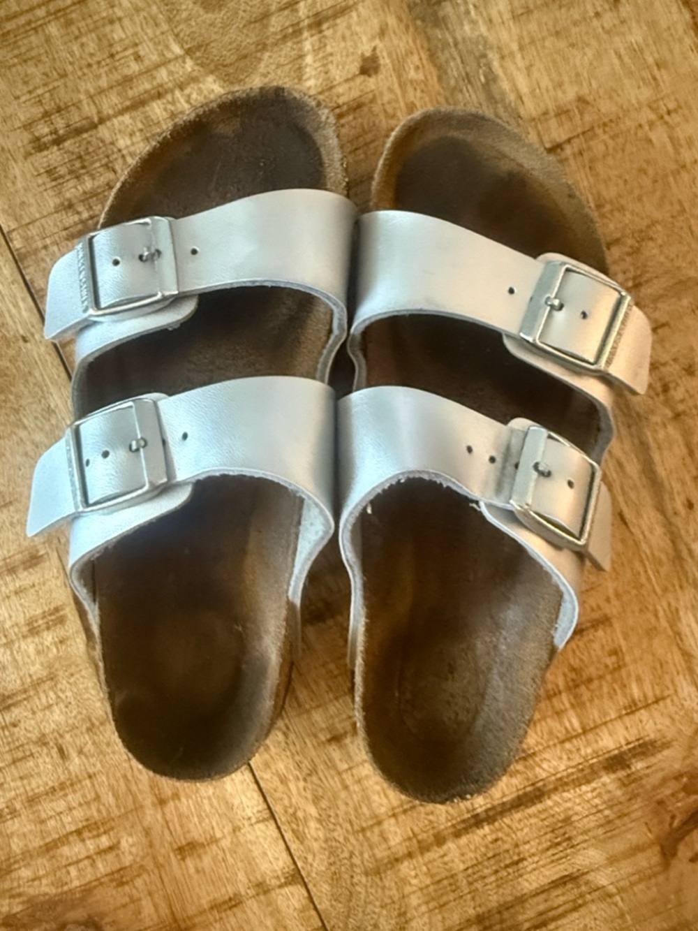 Birkenstock Arizona Metallic Silver Double Buckle Sandals